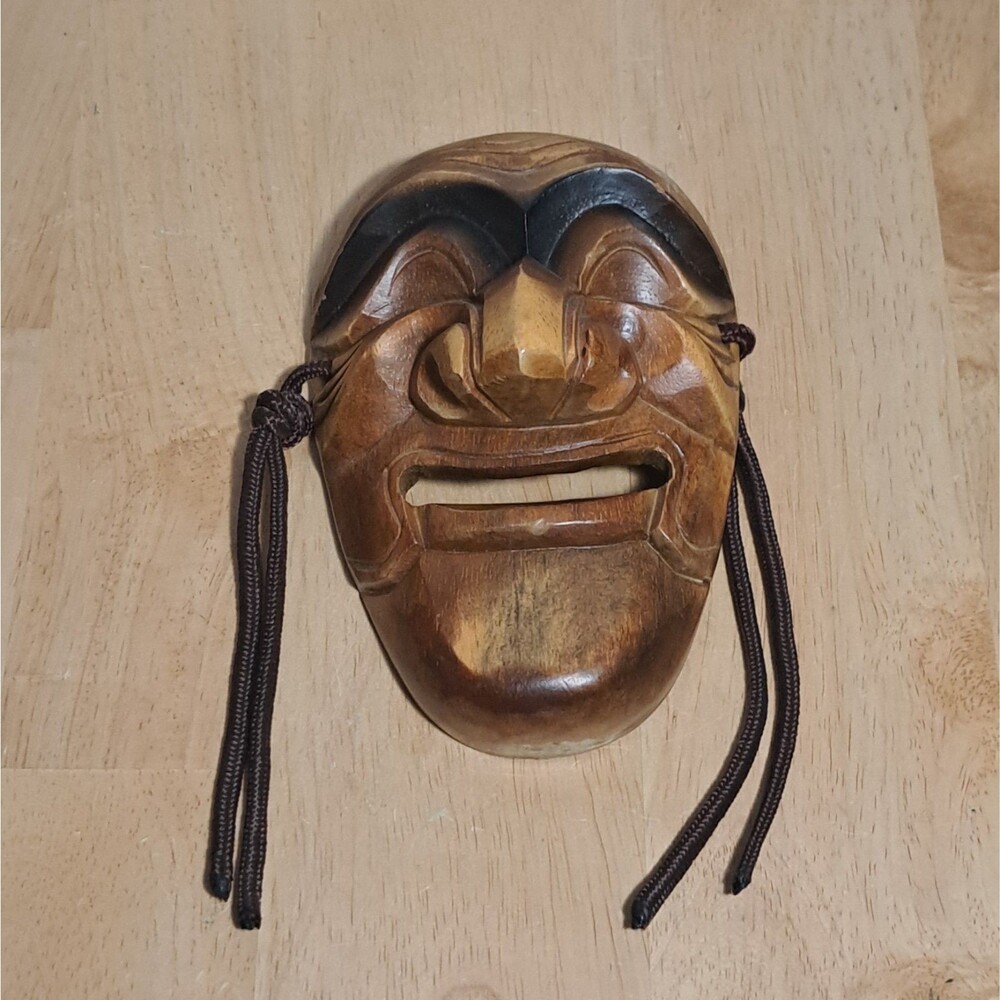 Vintage Korean Traditional Hahoe 6"1/2 Hand Carved Wooden Face Mask Yangban